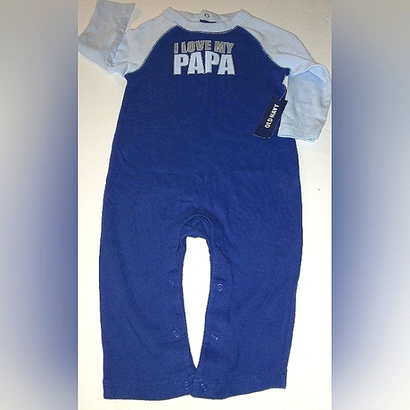 L@@K! NWT OLD NAVY Blue "I LOVE MY PAPA(W)" 6-12mo. Long Sleeve Romper Outfit - Picture 6 of 15